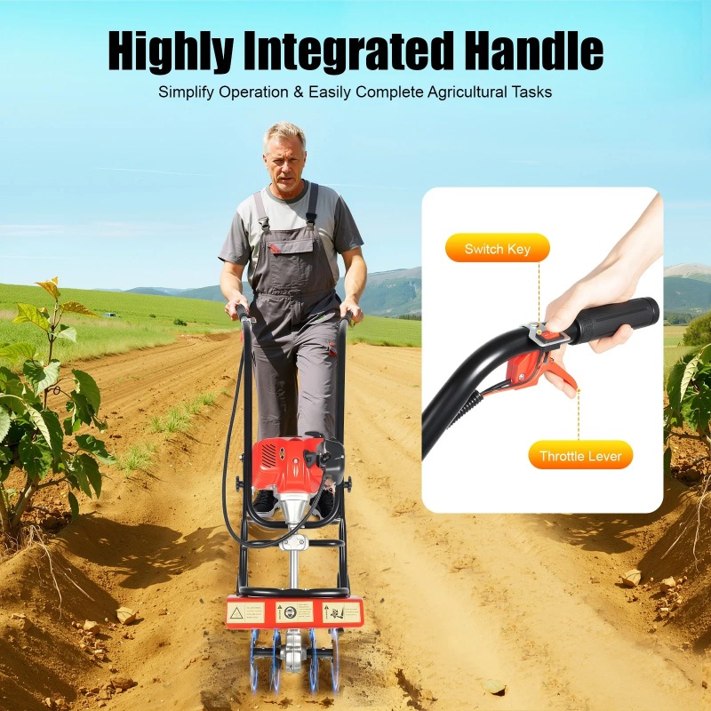 Soil Tilling Cultivator - Motoculteur, 52CC 2 temps, cultivateur de