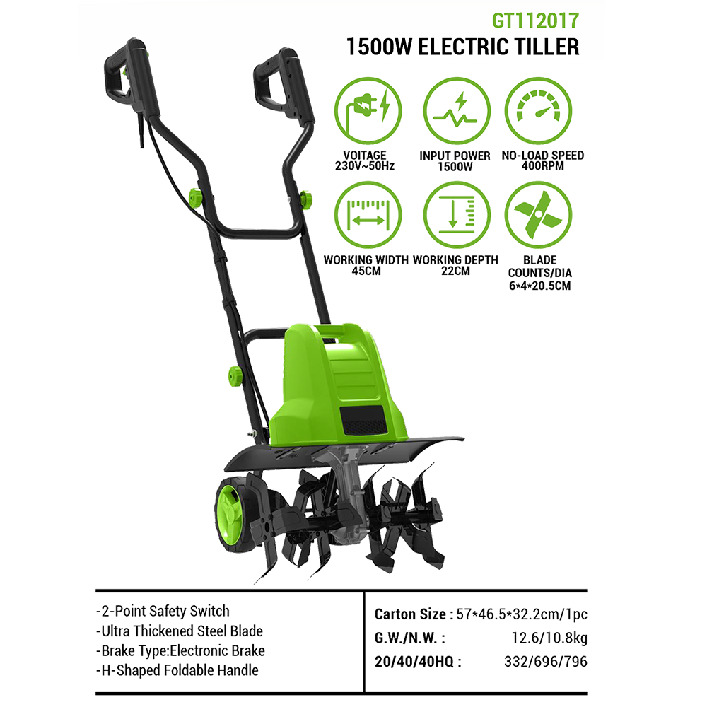 Motoculteur électrique 1500W,  - Soil Tilling Cultivator avis et prix